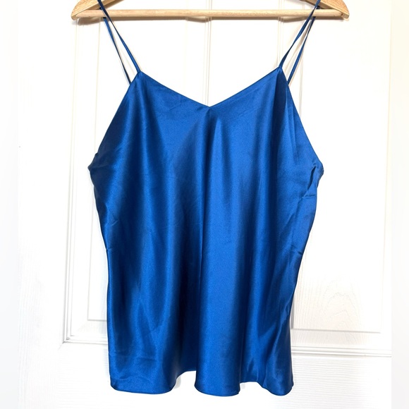 Vintage Blue 100% Silk Women Coquette Fairy Cami Top Size L Holiday Festive Y2K - Picture 2 of 6